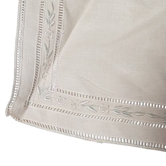 Vintage Embroidered Handkerchief Beige Floral Linen Small Bridal Pocket Scarf - Picture 6 of 8